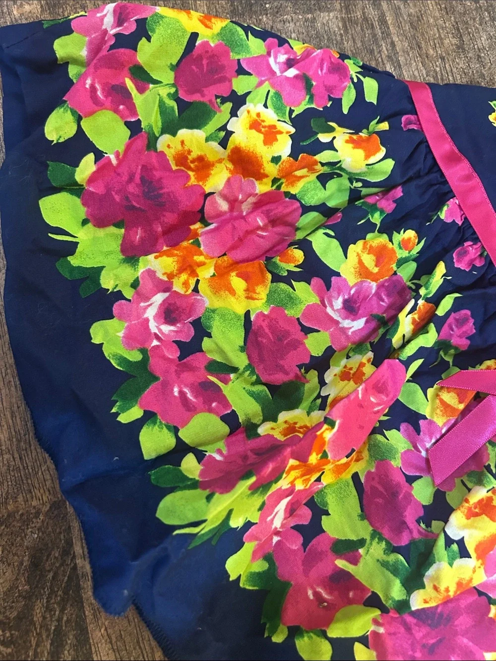 Jessica Ann Navy Floral Dress with Pink Ribbon Accent